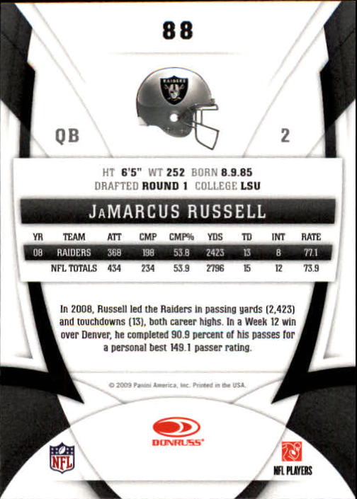 2009 Certified #88 JaMarcus Russell back image
