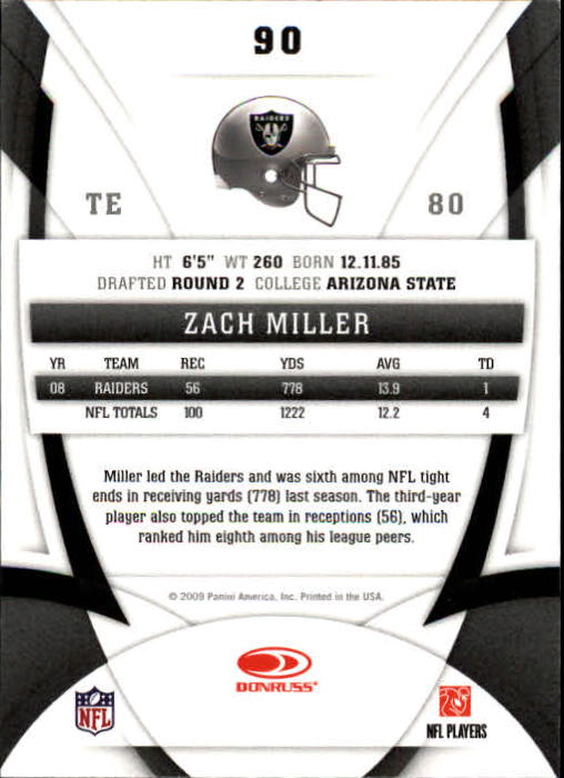 2009 Certified #90 Zach Miller back image