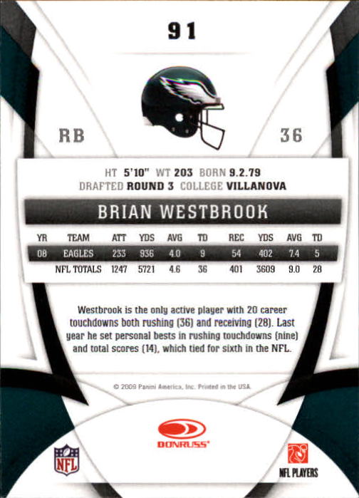 2009 Certified #91 Brian Westbrook back image