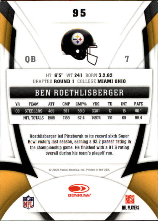 2009 Certified #95 Ben Roethlisberger back image