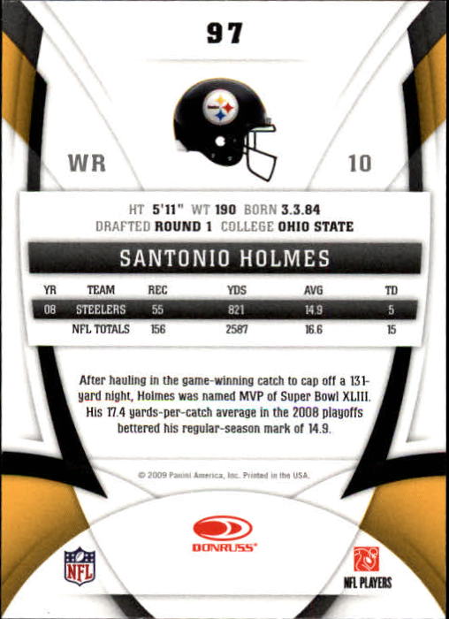 2009 Certified #97 Santonio Holmes back image
