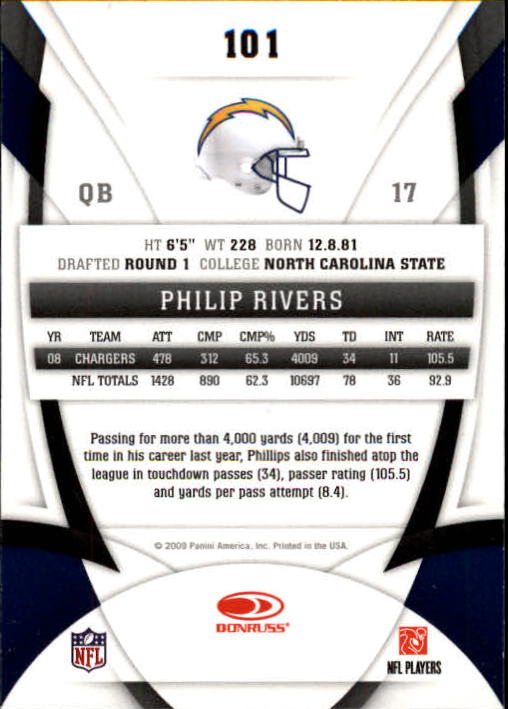 2009 Certified #101 Philip Rivers back image