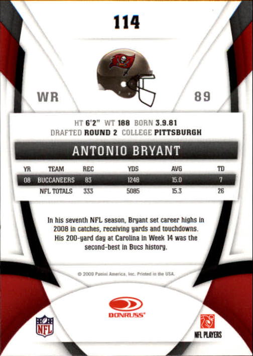 2009 Certified #114 Antonio Bryant back image