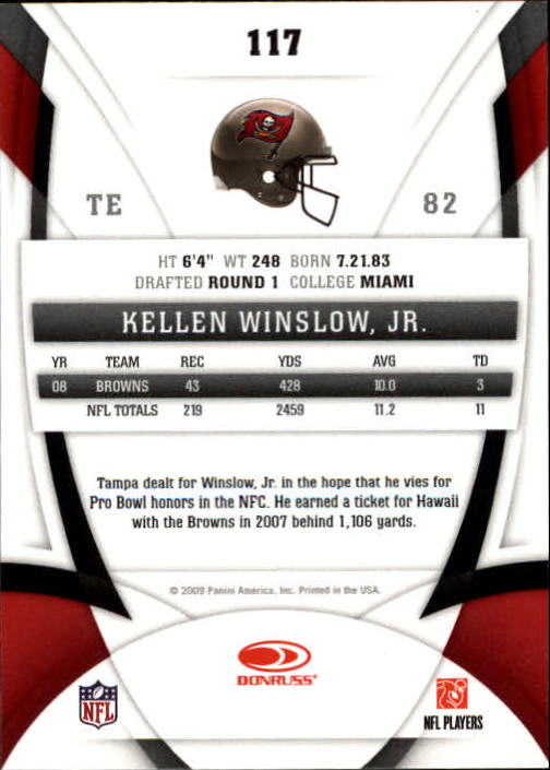 2009 Certified #117 Kellen Winslow Jr. back image