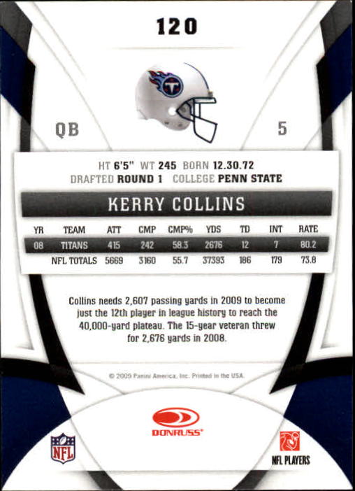 2009 Certified #120 Kerry Collins back image