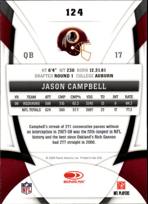 2009 Certified #124 Jason Campbell back image