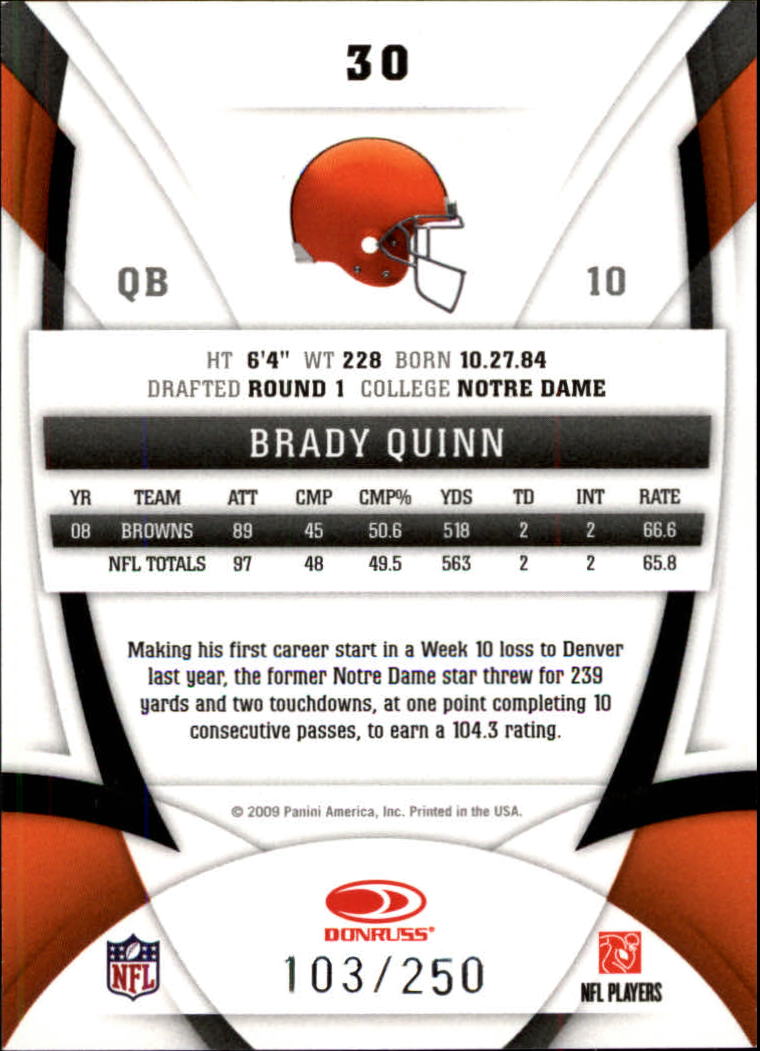2009 Certified Mirror Red #30 Brady Quinn back image