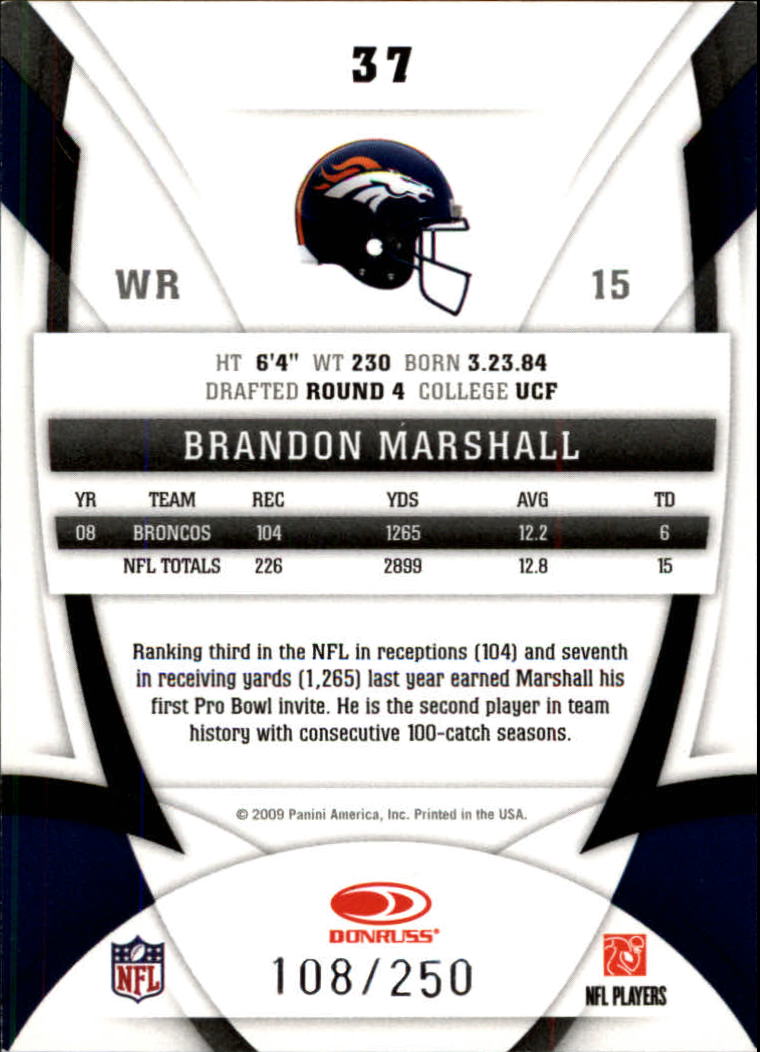 2009 Certified Mirror Red #37 Brandon Marshall back image