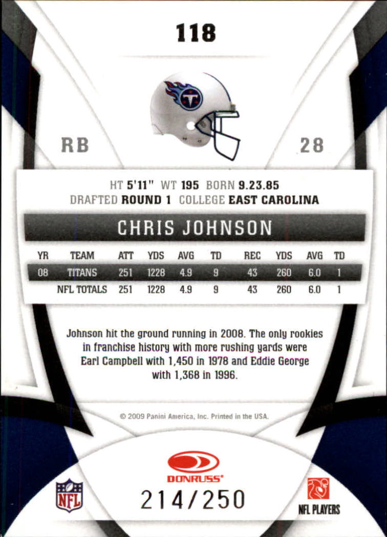 2009 Certified Mirror Red #118 Chris Johnson back image