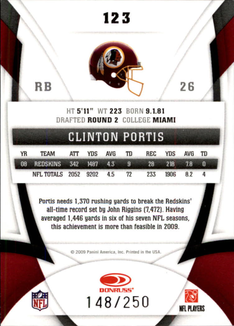 2009 Certified Mirror Red #123 Clinton Portis back image
