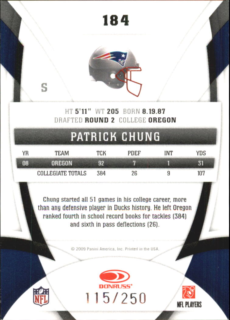 2009 Certified Mirror Red #184 Patrick Chung back image