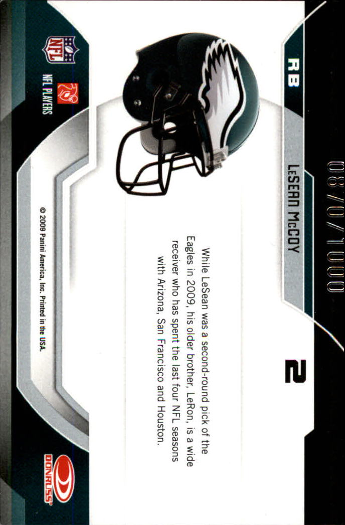 2009 Certified Certified Potential #2 LeSean McCoy back image
