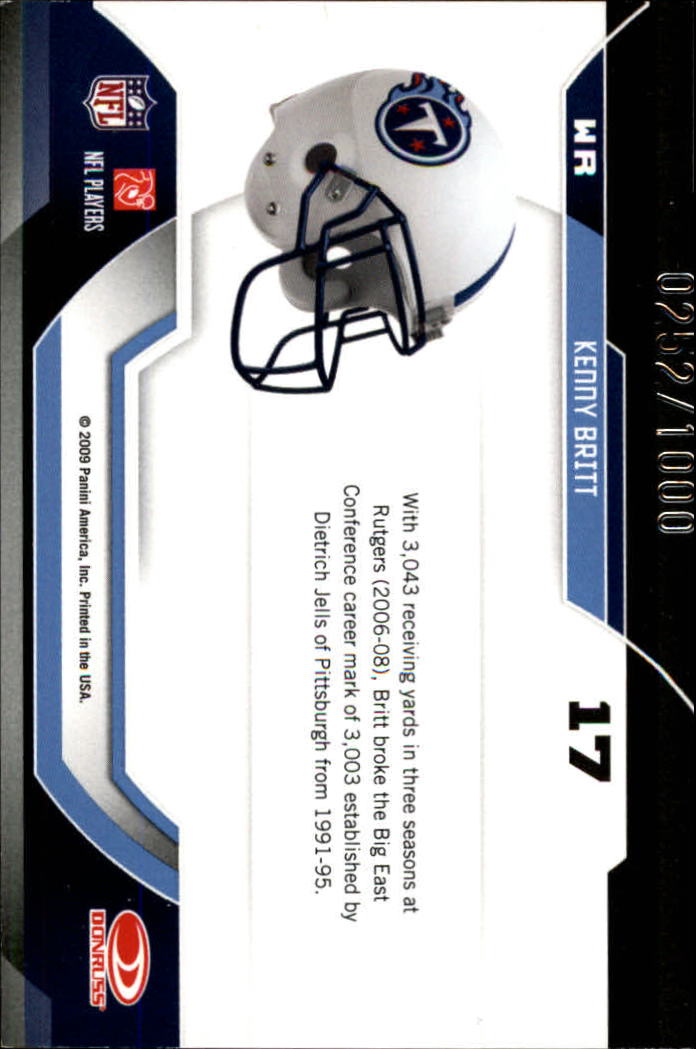 2009 Certified Certified Potential #17 Kenny Britt back image