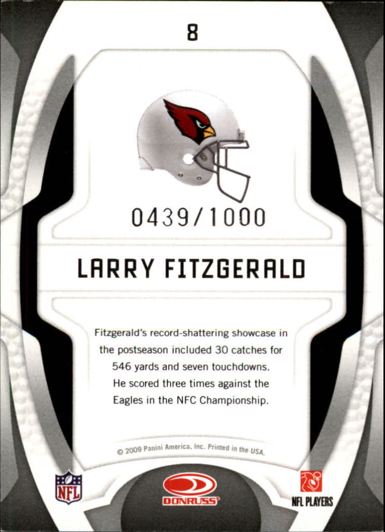 2009 Certified Gold Team #8 Larry Fitzgerald back image