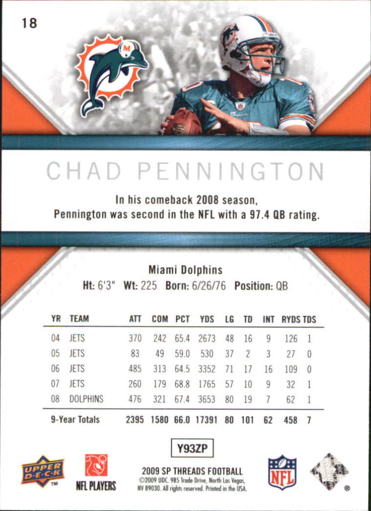 2009 SP Threads #18 Chad Pennington back image