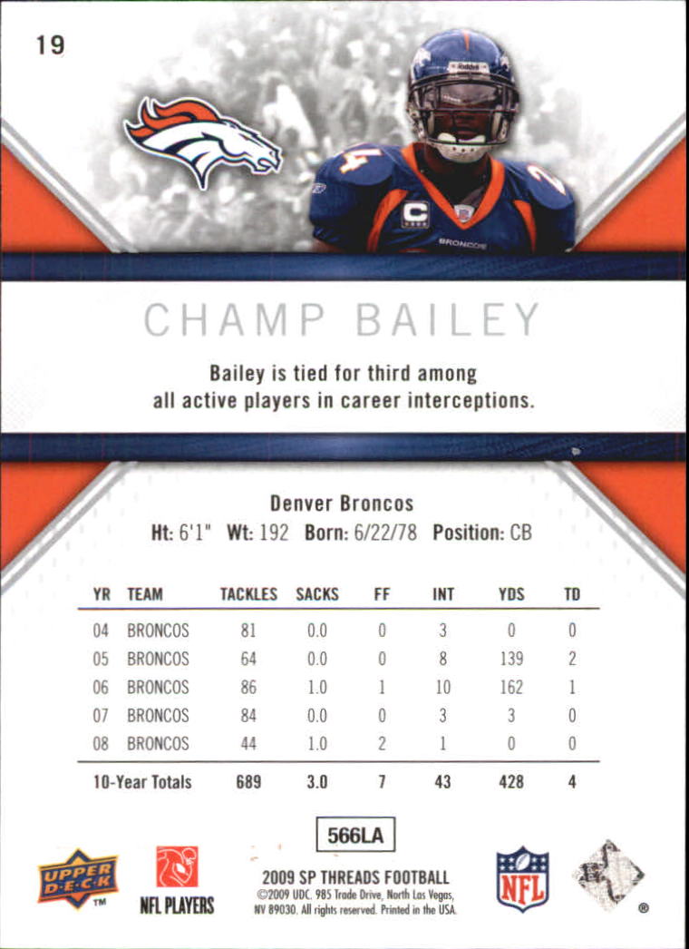 2009 SP Threads #19 Champ Bailey back image