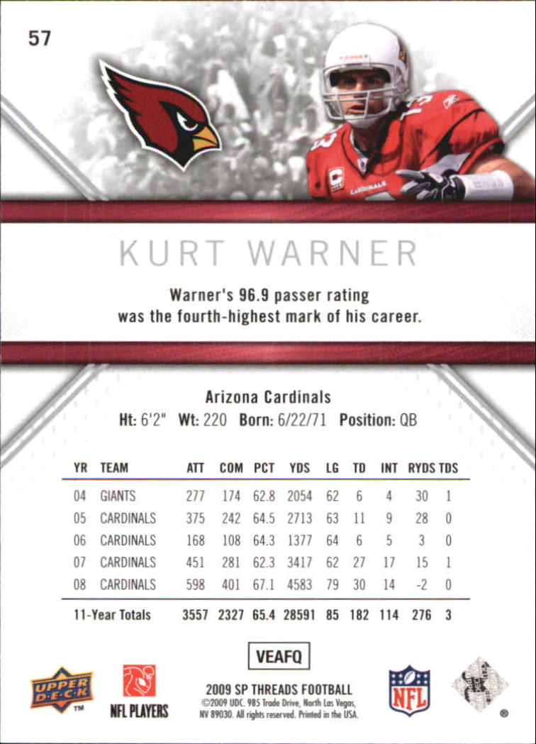 2009 SP Threads #57 Kurt Warner back image
