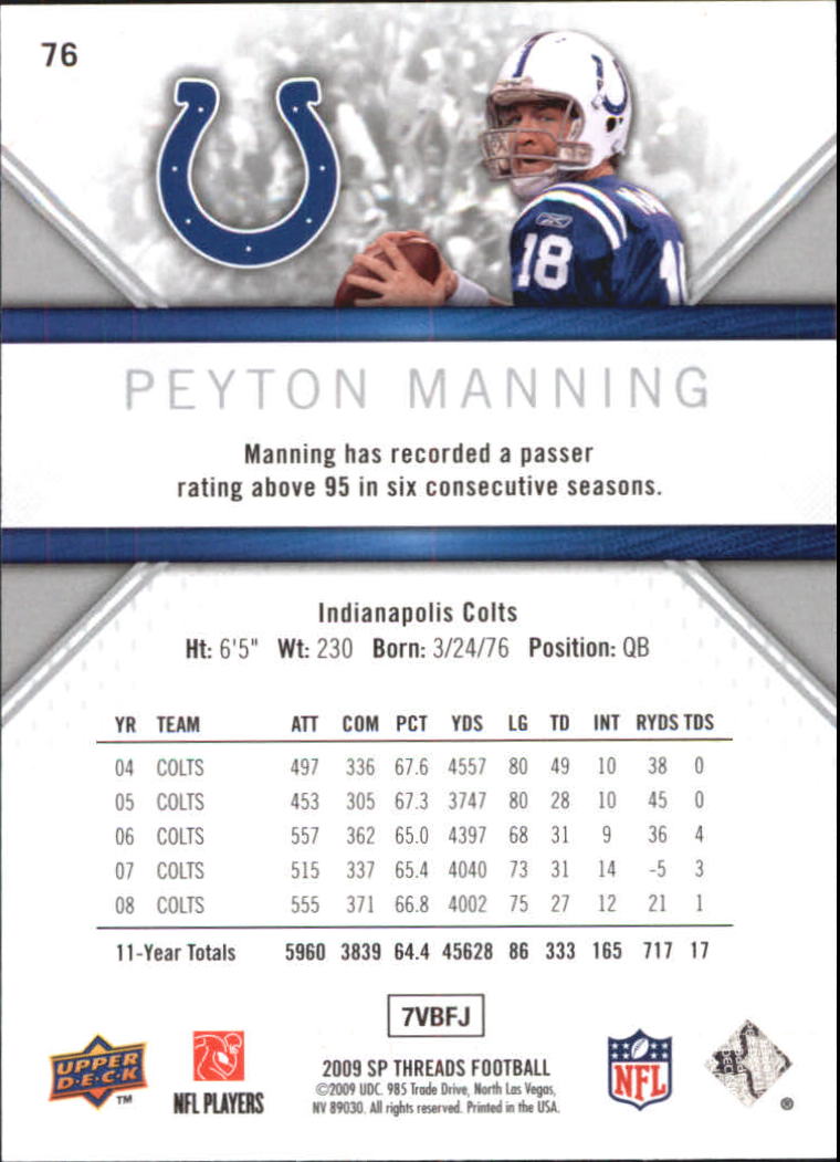 2009 SP Threads #76 Peyton Manning back image