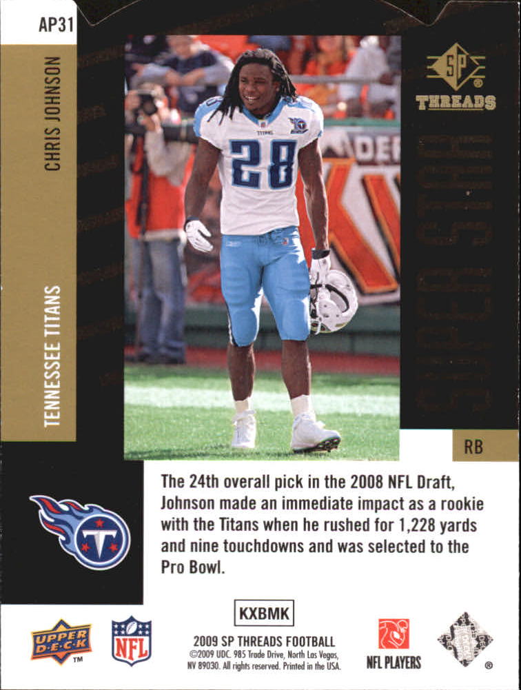2009 SP Threads Die Cut #AP31 Chris Johnson back image