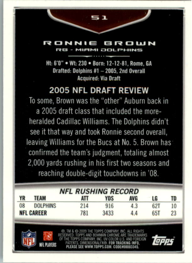 2009 Bowman Chrome #51 Ronnie Brown back image
