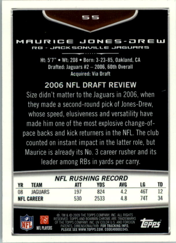 2009 Bowman Chrome #55 Maurice Jones-Drew back image