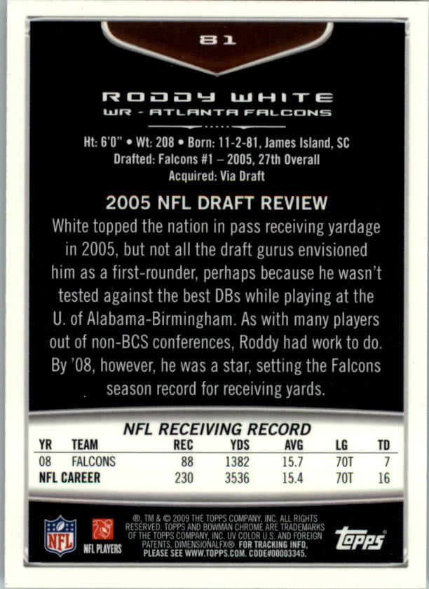 2009 Bowman Chrome #81 Roddy White back image