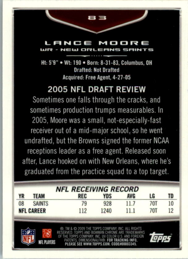 2009 Bowman Chrome #83 Lance Moore back image
