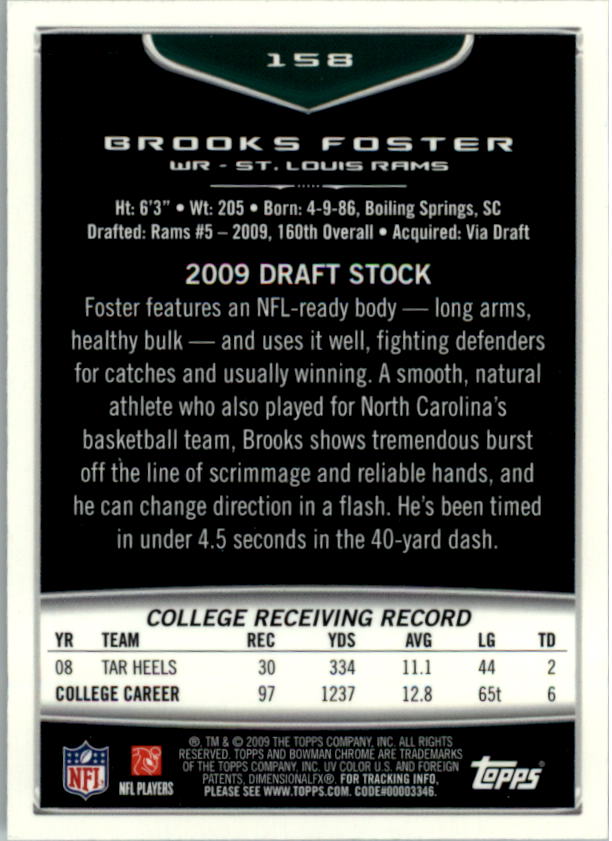 2009 Bowman Chrome #158 Brooks Foster RC back image