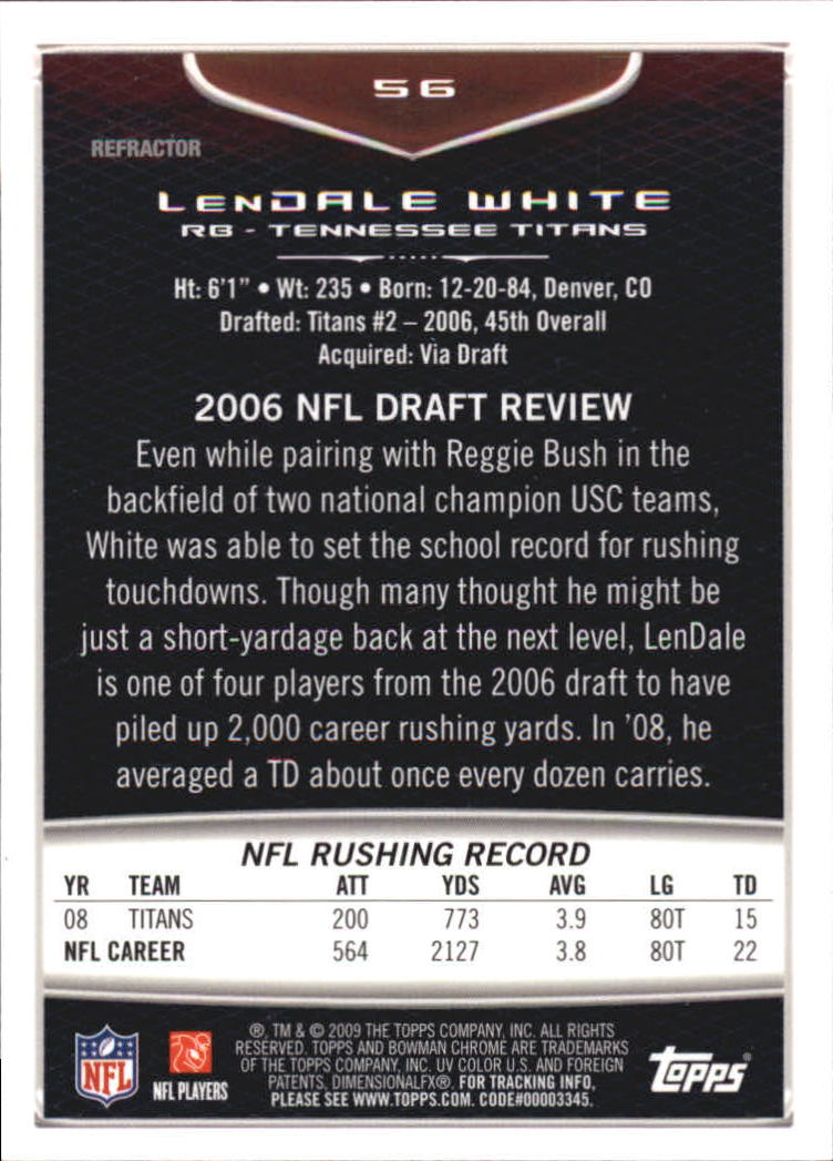 2009 Bowman Chrome Refractors #56 LenDale White back image
