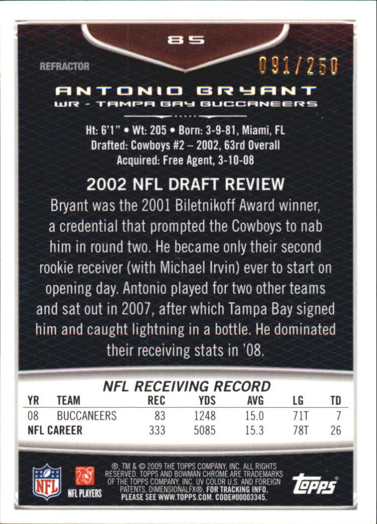 2009 Bowman Chrome Xfractors #85 Antonio Bryant back image