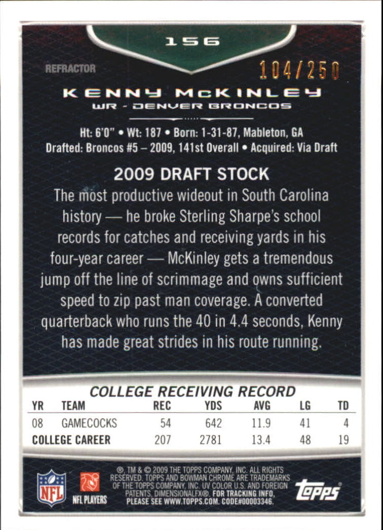 2009 Bowman Chrome Xfractors #156 Kenny McKinley back image