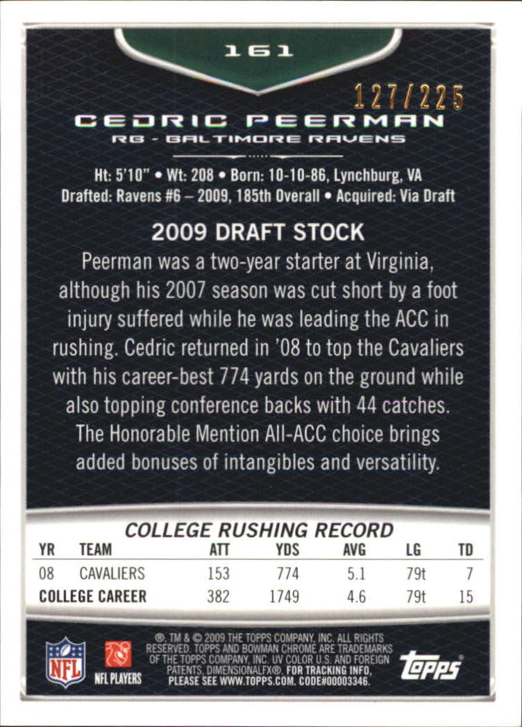 2009 Bowman Chrome Rookies Bronze #161 Cedric Peerman back image