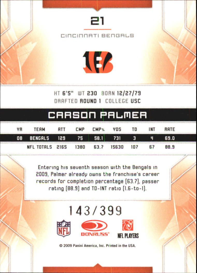 2009 Limited #21 Carson Palmer back image