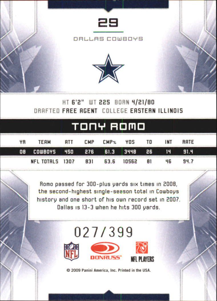2009 Limited #29 Tony Romo back image