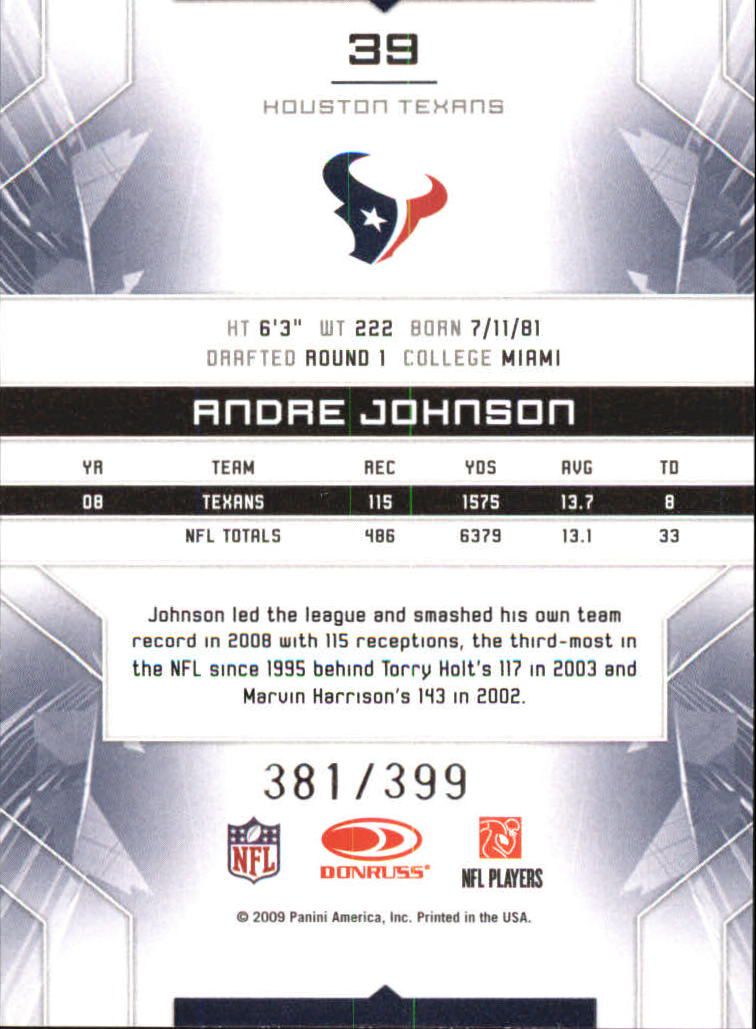 2009 Limited #39 Andre Johnson back image