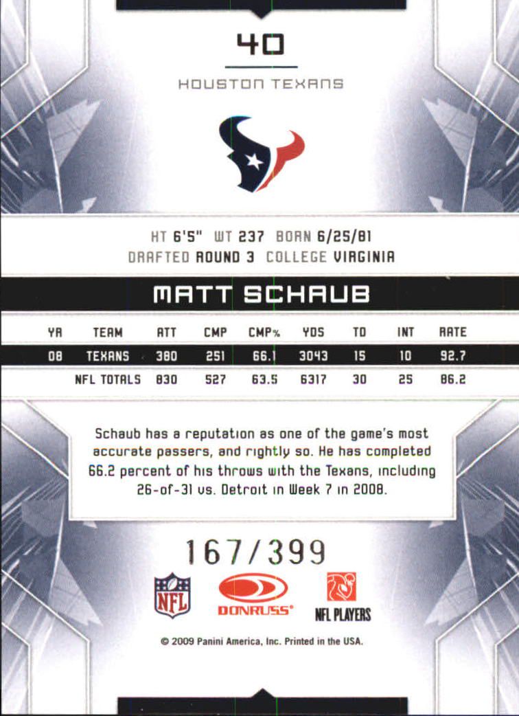 2009 Limited #40 Matt Schaub back image