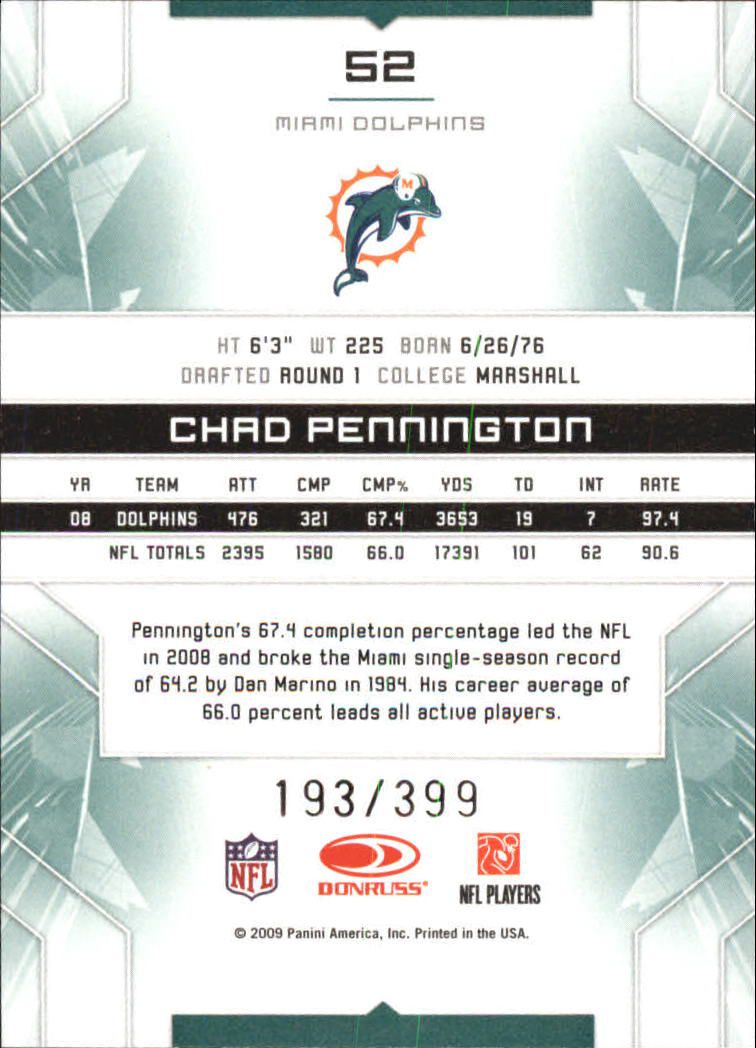2009 Limited #52 Chad Pennington back image