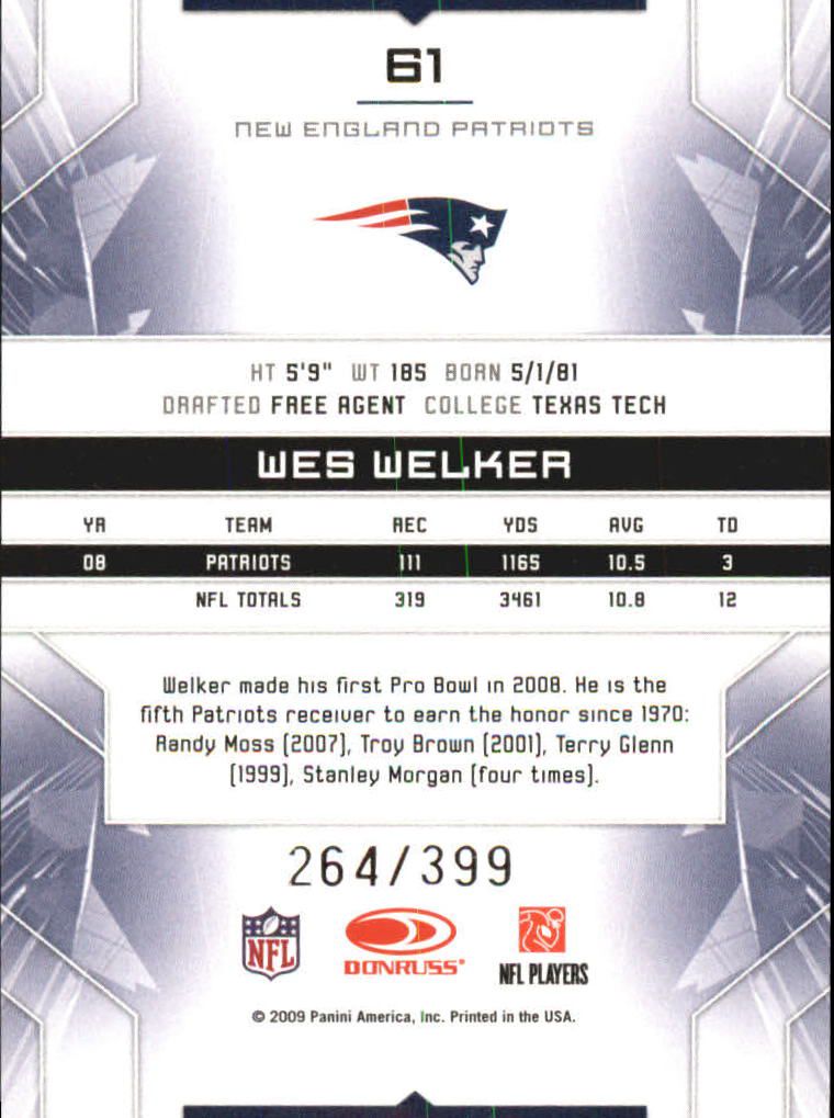 2009 Limited #61 Wes Welker back image