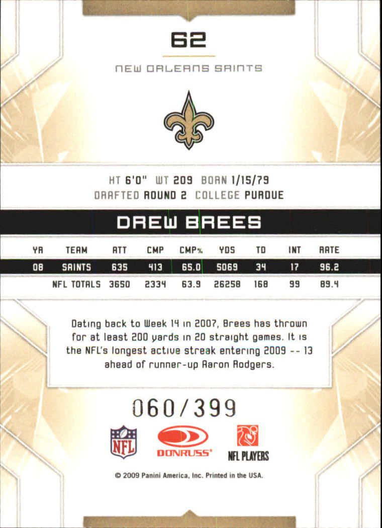 2009 Limited #62 Drew Brees back image
