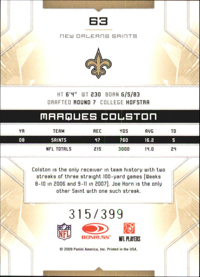 2009 Limited #63 Marques Colston back image