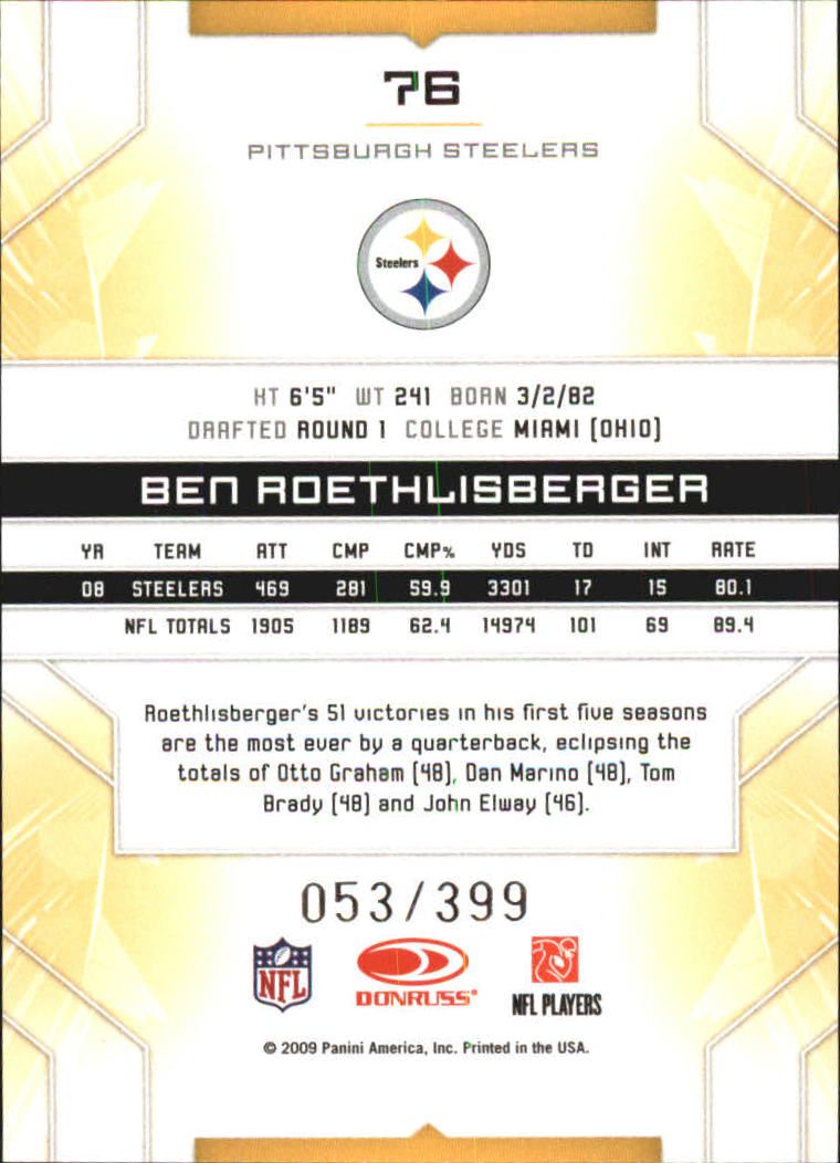 2009 Limited #76 Ben Roethlisberger back image