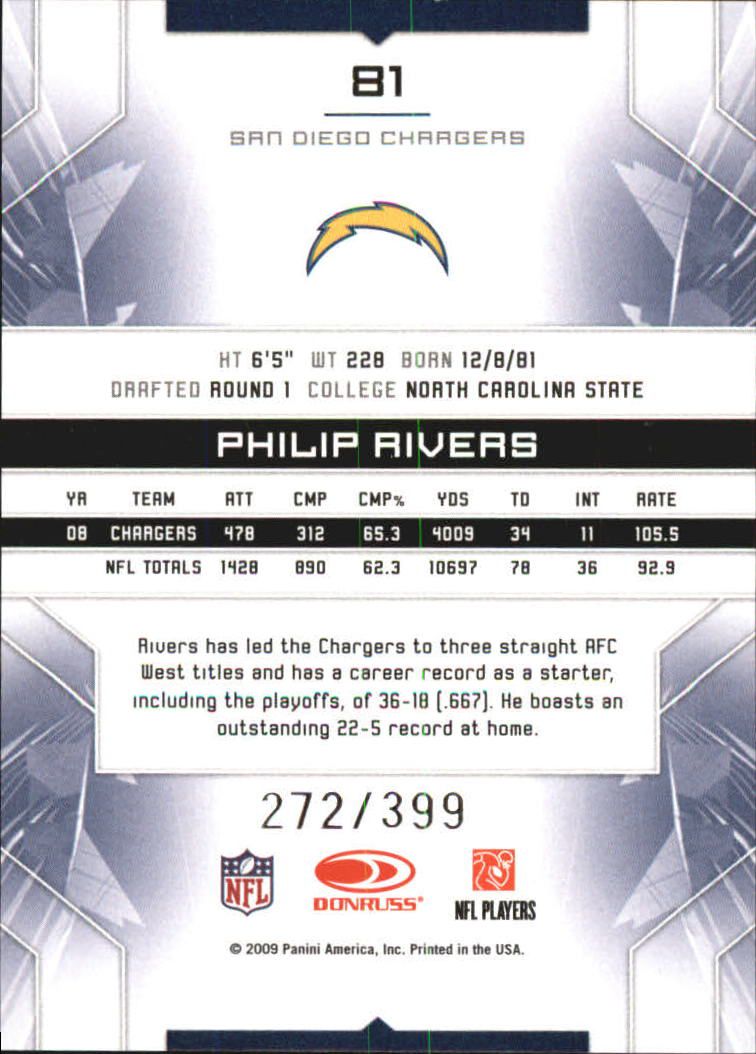 2009 Limited #81 Philip Rivers back image