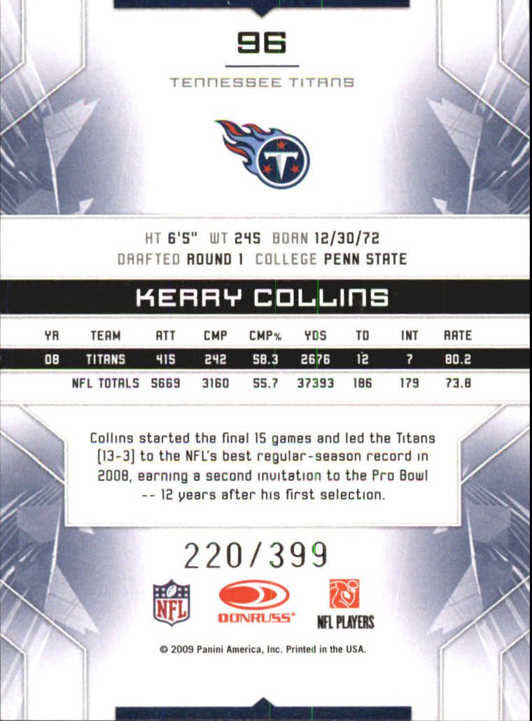 2009 Limited #96 Kerry Collins back image