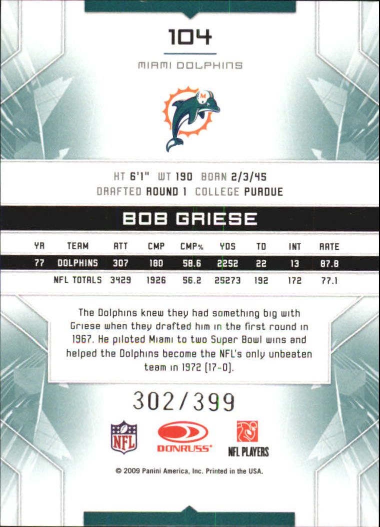 2009 Limited #104 Bob Griese back image