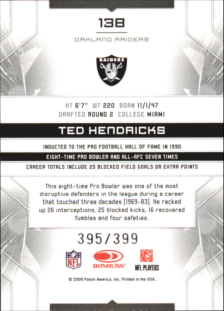 2009 Limited #138 Ted Hendricks back image