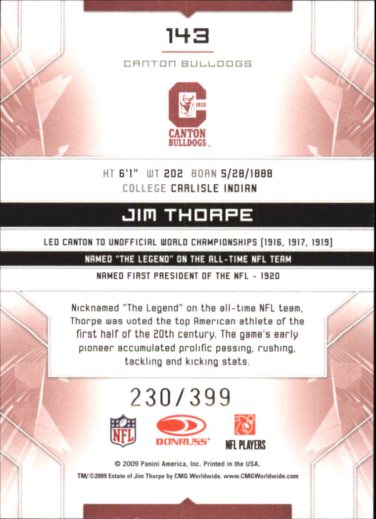 2009 Limited #143 Jim Thorpe back image
