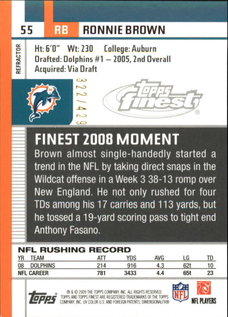 2009 Finest #55 Ronnie Brown back image