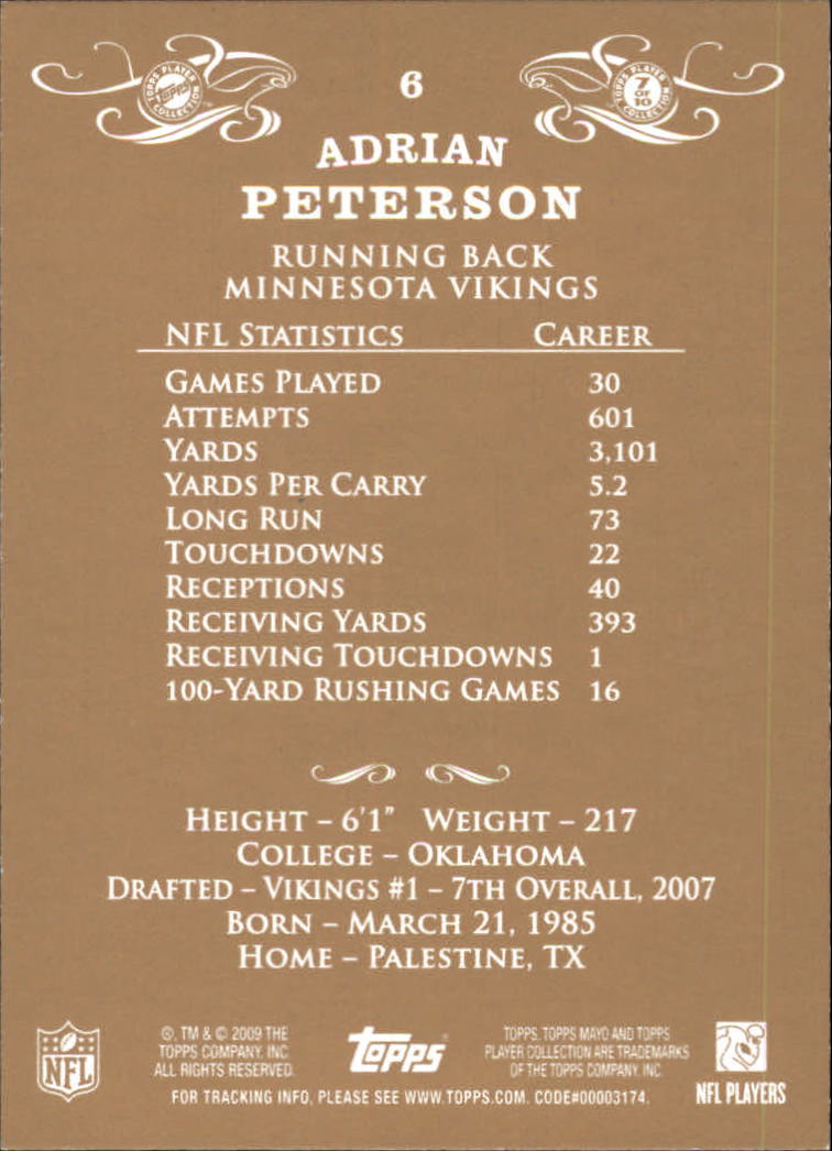 2009 Topps Mayo #6 Adrian Peterson back image