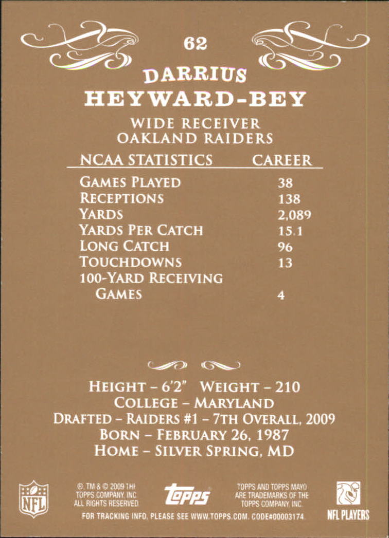 2009 Topps Mayo #62 Darrius Heyward-Bey RC back image