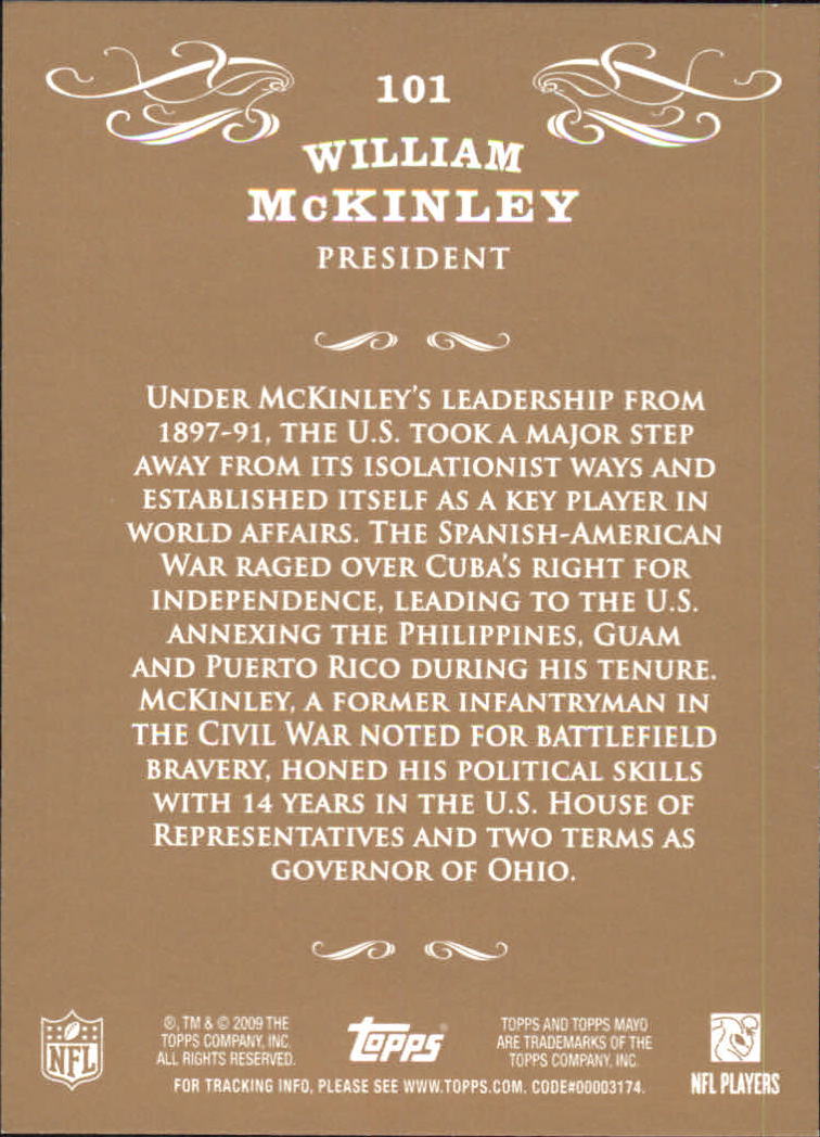 2009 Topps Mayo #101 William McKinley Pres. back image